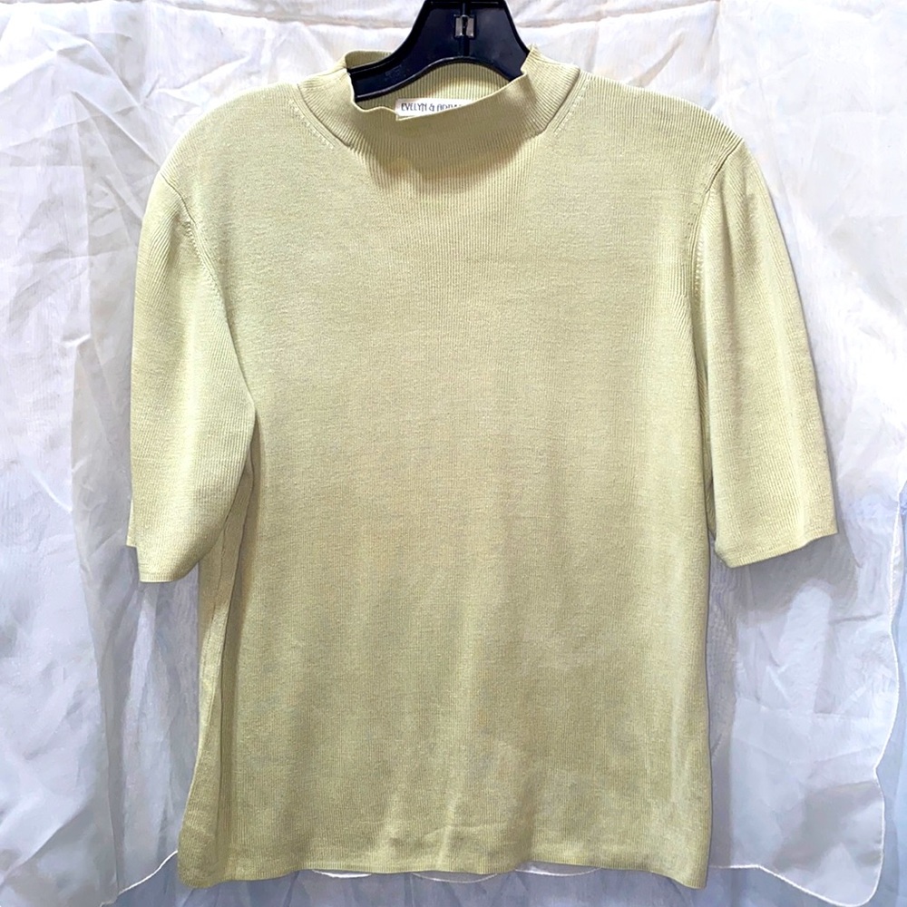 SILK EVELYN & ARTHUR GREEN SH SLV CREW NK TOP SZ L